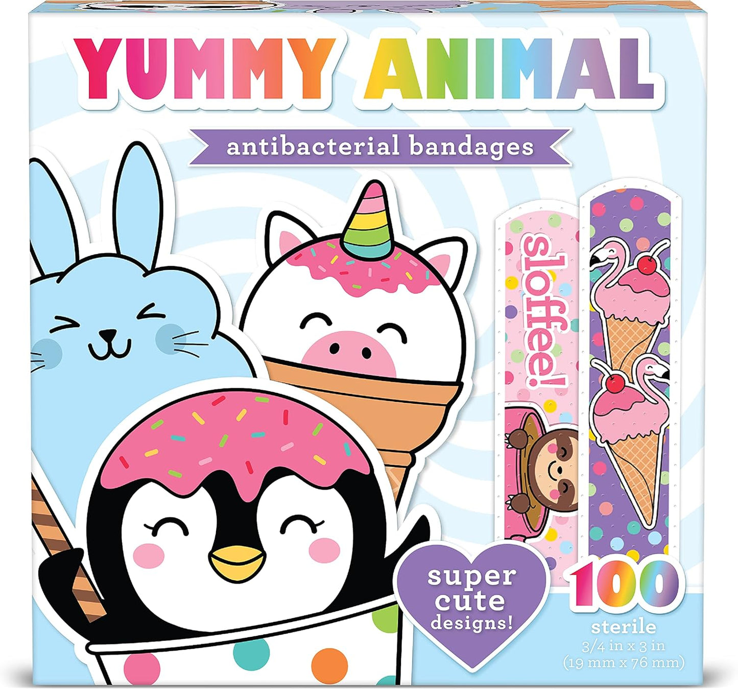 Yummy Animal Kids Bandages, 100 ct Super Cute Designs | Wear Like Stickers, Adhesive Bandages for Minor Cuts, Scrapes, Burns. Easter Basket Stuffers for Kids & Toddlers