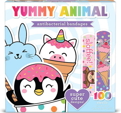 Yummy Animal Kids Bandages, 100 ct Super Cute Designs | Wear Like Stickers, Adhesive Bandages for Minor Cuts, Scrapes, Burns. Easter Basket Stuffers for Kids & Toddlers