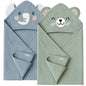 Konssy 2-Pack Muslin Baby Hooded Towels, Soft Cotton and Absorbent Baby Bath Towels for Newborn, Infant & Toddler with Animal Hooded Design (Bunny & Deer)