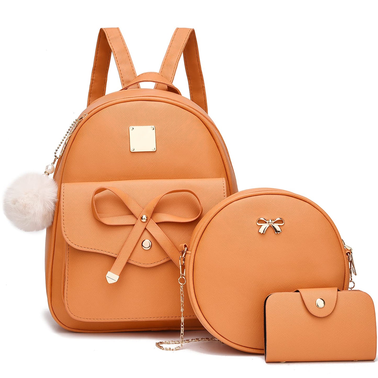 I IHAYNER Girls Bowknot 3-Pieces Fahsion Leather Backpack Backpack Purse for Women Rucksack for Ladies Shoulder Bag