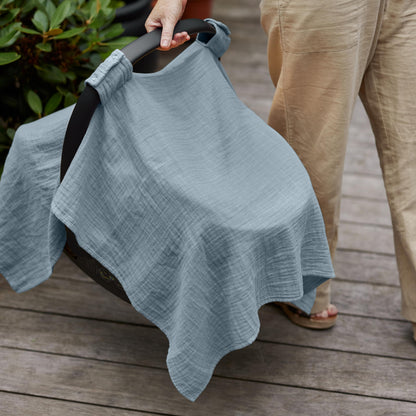 Car Seat Cover Baby - Organic Cotton - Carseat Covers Baby - Carseat Cover - Car Seat Canopy - Carseat Canopy - 100% Muslin Cotton, 43" x 32" (Soft Grey)