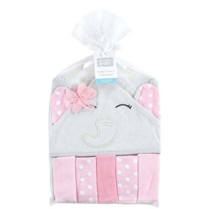 Hudson Baby Unisex Baby Hooded Towel and Five Washcloths, Modern Giraffe, One Size