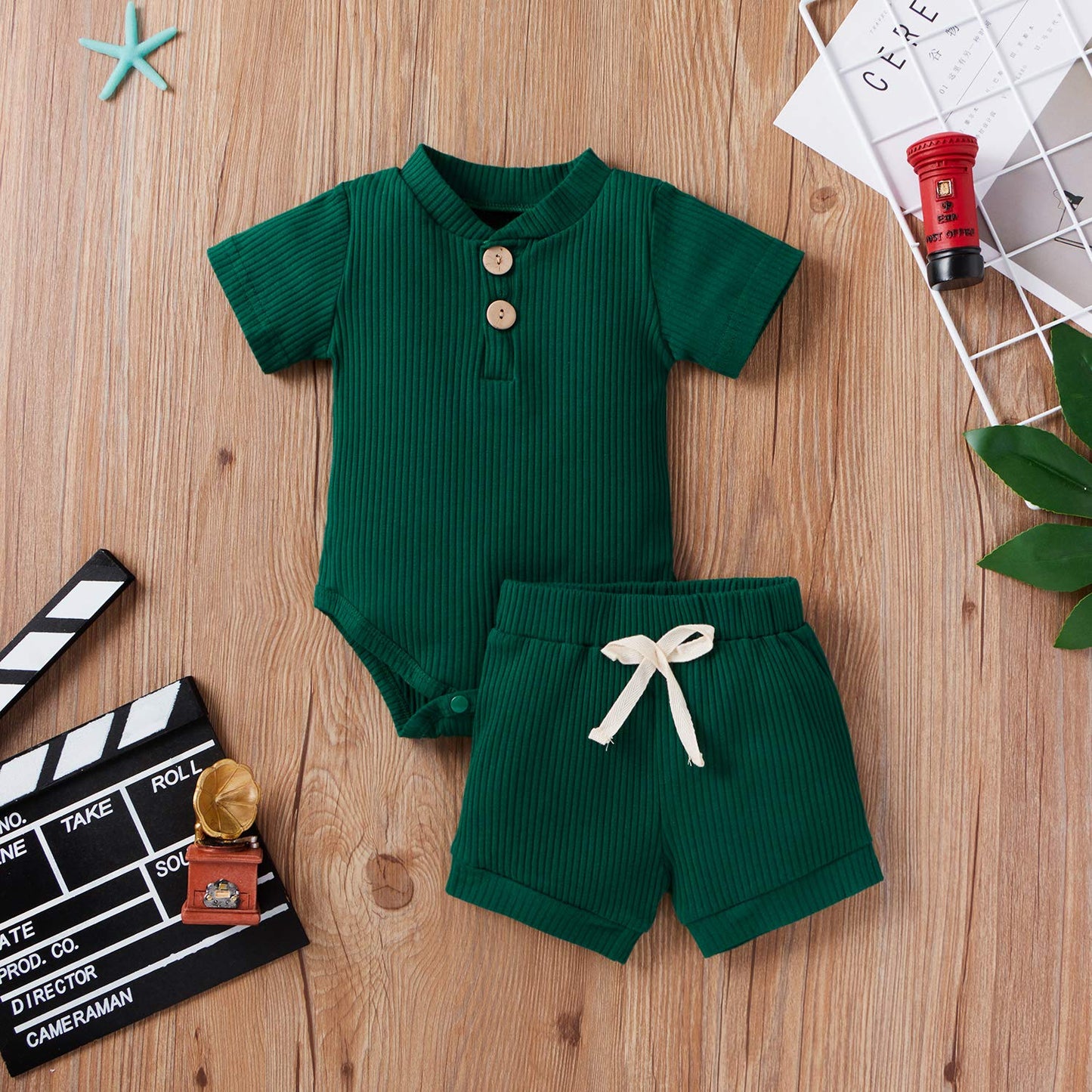 Newborn Baby Boy Girl Clothes 3 6 9 12 18 Months Ribbed Knit Short Sleeve Romper Shorts Set Infant Summer Outfits