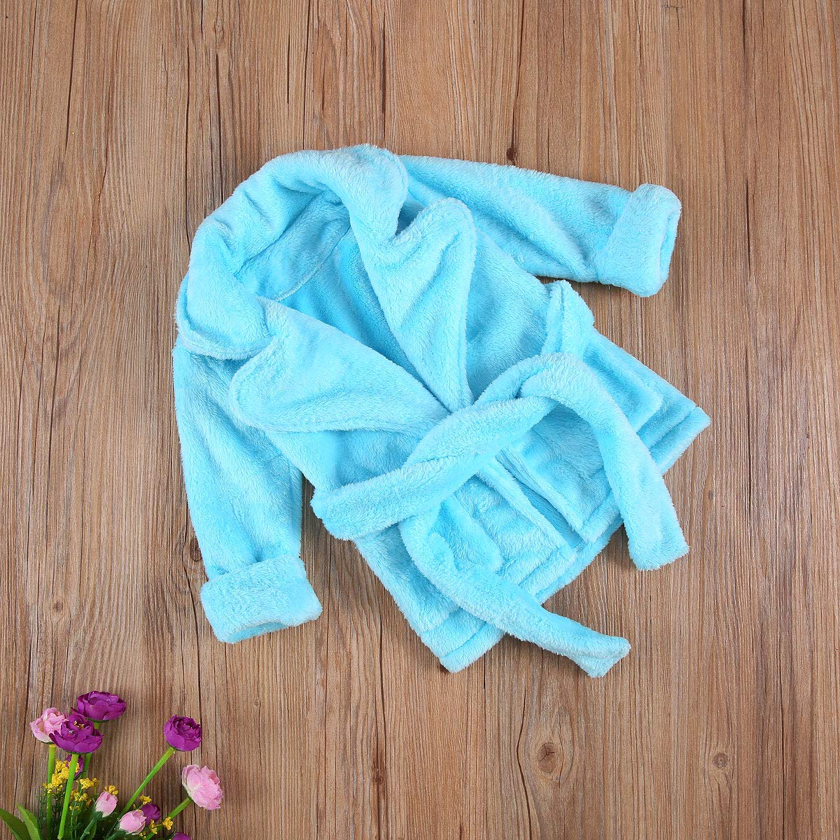Qiylii Unisex Baby Plush Bathrobe Plain Kimono Gown Newborn Toddler Girls Boys Towel Robe Nightwear Clothes