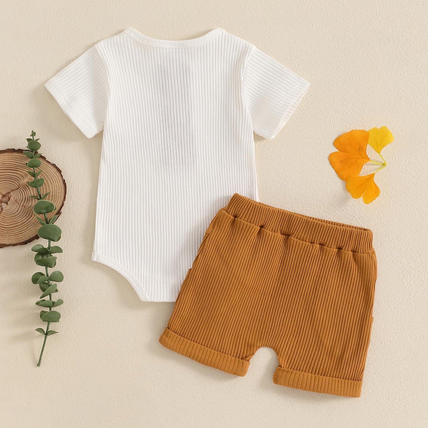 fhutpw Baby Boy Clothes Short Sleeve Romper & Shorts Sets Newborn 3 6 12 Months Summer Knitted Ribbed Splicing Color Outfits
