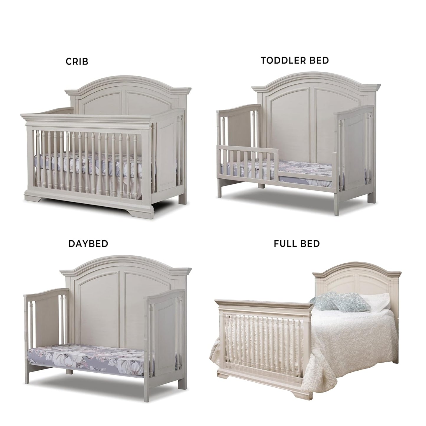 Sorelle Furniture High Arch Portofino Crib, Classic 4-in-1 Convertible Crib, Crib Made of Wood, Wooden Baby Bed, Toddler Bed, Child’s Daybed and Full-Size Bed, Nursery Furniture-Brushed Ivory