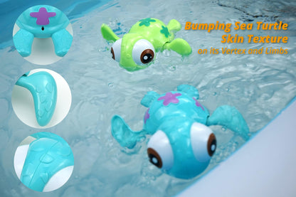 DUCKBOXX XX Wind-up Swimming Sea Turtles Bath Toy, No Battery Mold-Free Anti-Rust Interactive Montessori Toy for Kids 18M+ (Blue)