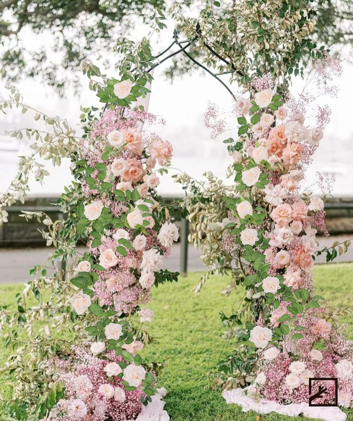 ZIFTY 5Pcs 32.5FT Pink Flower Garland Fake Rose Vines for Tea Party Mother's Day Decorations Faux Artificial Floral Garland Hanging Rose Ivy for Baby Shower Wedding Arch Ceremony Outdoor Wall Decor