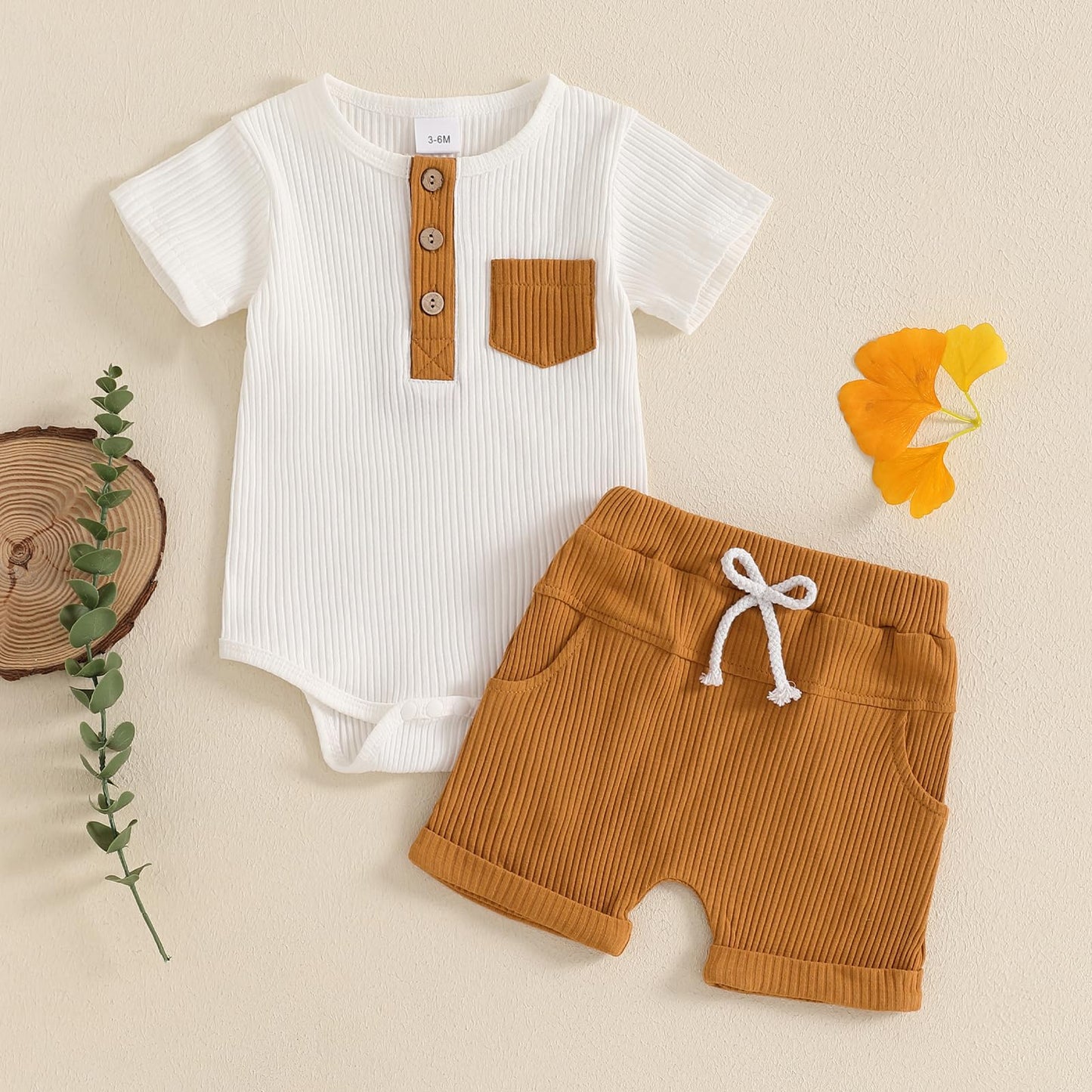fhutpw Baby Boy Clothes Short Sleeve Romper & Shorts Sets Newborn 3 6 12 Months Summer Knitted Ribbed Splicing Color Outfits