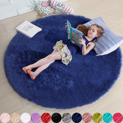 Pink Round Area Rugs 6Ft for Bedroom Living Room, Big Fluffy Shag Circle Rug for Kids Playroom, Cute Preppy Room Decor for Teen Girls, Cozy Fuzzy Furry Plush Carpets for Baby Nursery, Dorm, Classroom