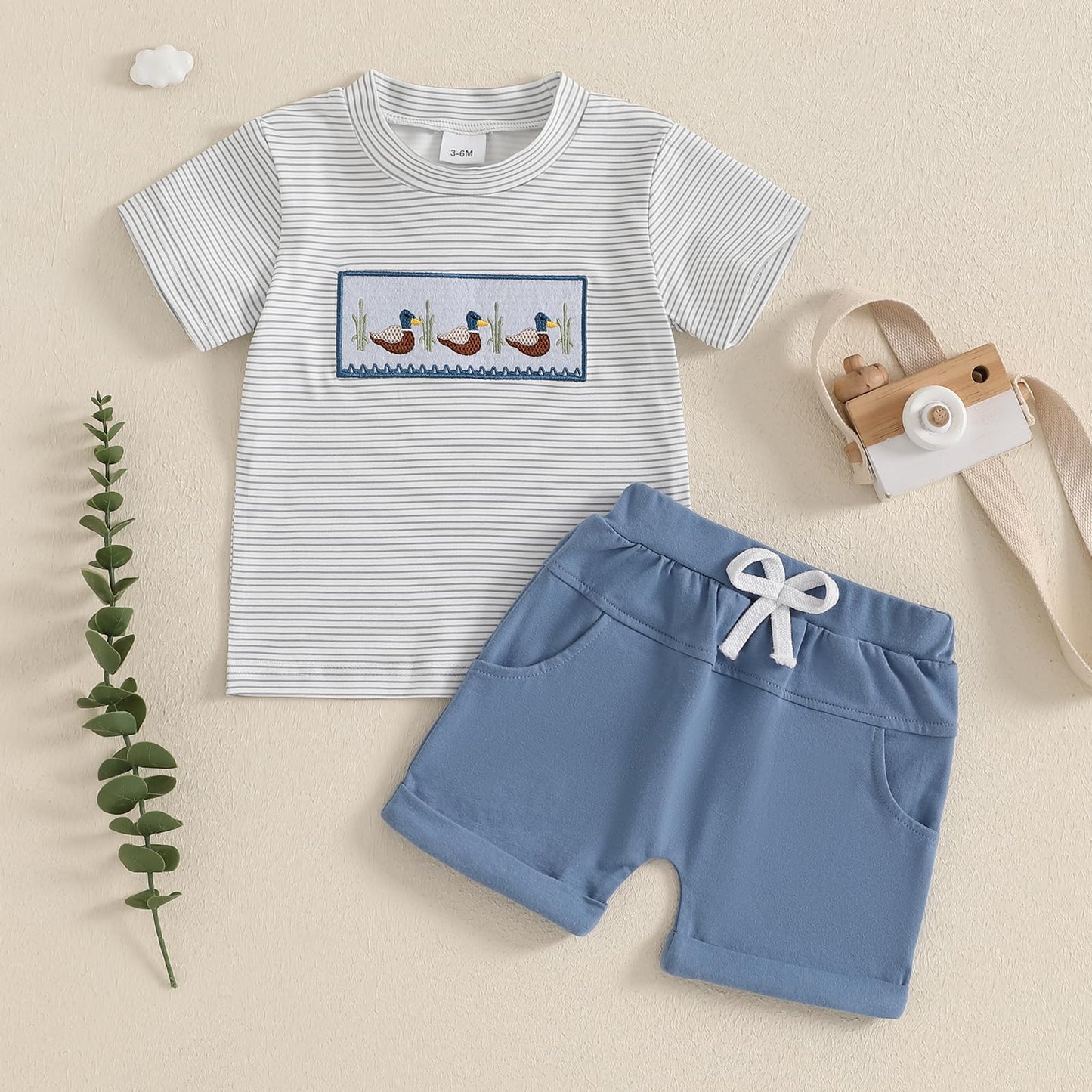 fhutpw Baby Toddler Boy Summer Clothes Embroidery Pattern Short Sleeve Tops & Casual Shorts 6 12 18 Months Outfits Sets