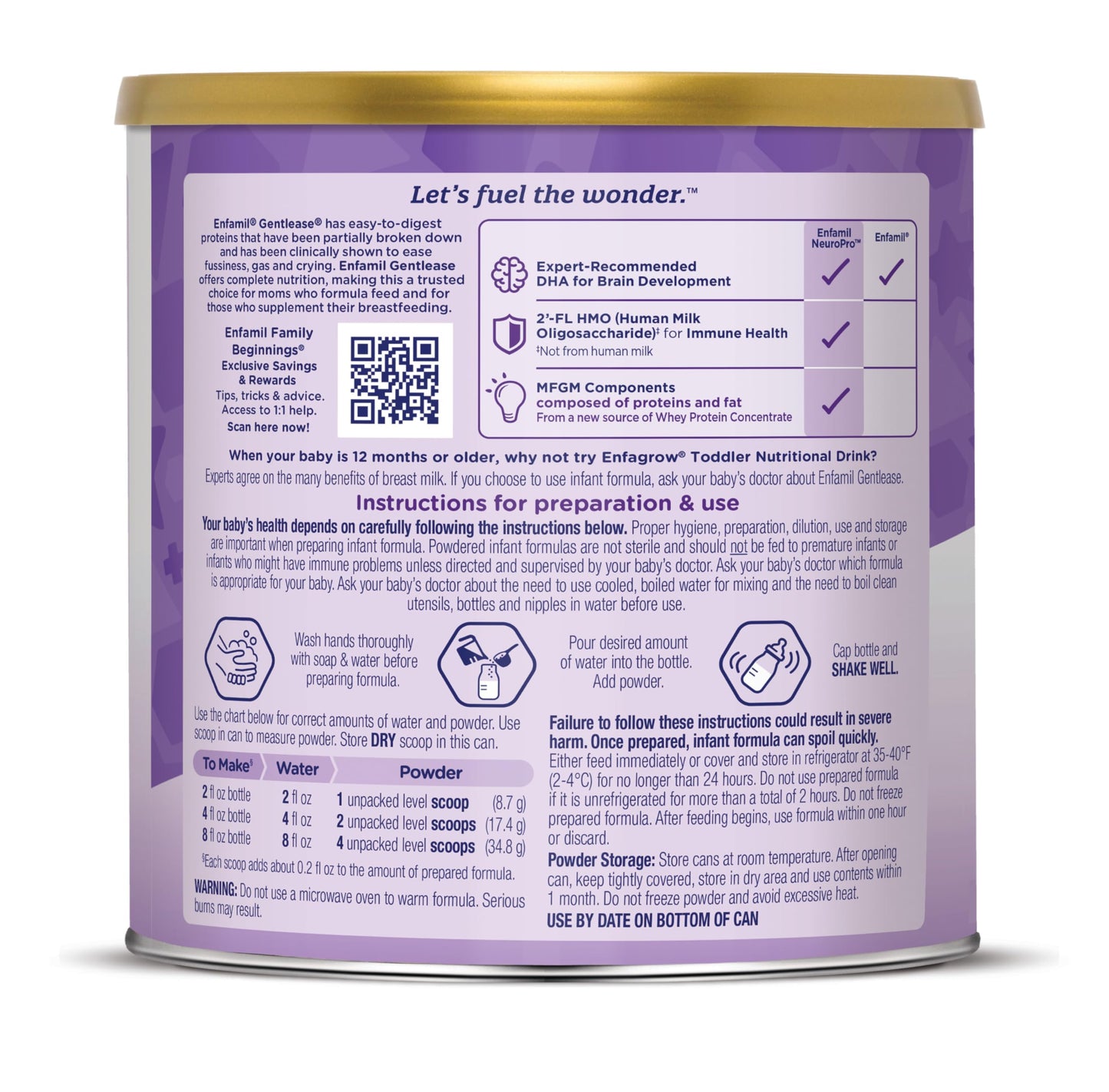 Enfamil Gentlease Baby Formula, Clinically Proven to Reduce Fussiness, Crying, Gas & Spit-up in 24 hours, Brain-Building Omega-3 DHA & Choline, Infant Formula Powder, Baby Milk, 19.9 Oz Can, 4 Count