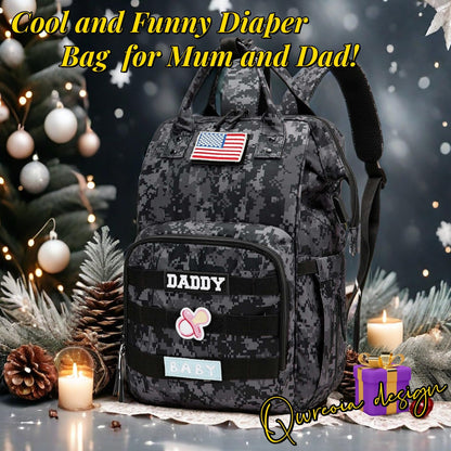 Diaper Bag Backpack for Dad and Mom with USB Charging Port Stroller Straps and Insulated Pocket,army military Travel Nappy Backpack for Daddy/Mommy (Black)