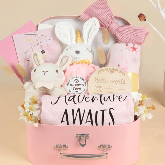 11 Pcs Baby Shower Gifts Basket for Newborns Baby Boy Gender Neutral Baby Gift Set with Baby Blanket Rattle, Milestone Security Blanket Decision Coin & Towels Socks Essentials for Baby Boys Girls