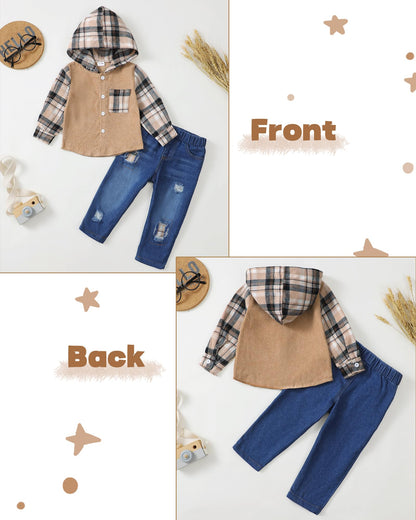 NZRVAWS Baby Boy Clothes Toddler Outfit Infant 6 12 18 24 Months2 3 4T Sweatsuit Ripped Jeans Fall Winter Clothing