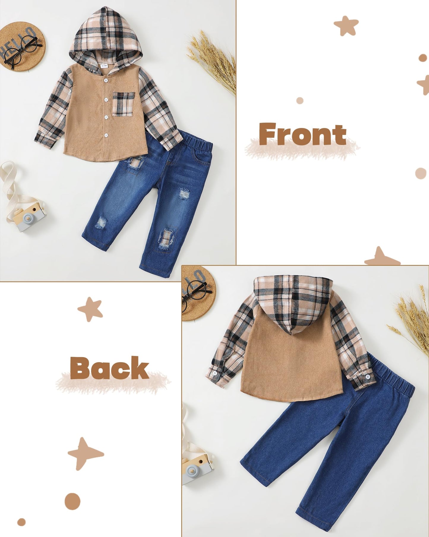 NZRVAWS Baby Boy Clothes Toddler Outfit Infant 6 12 18 24 Months2 3 4T Sweatsuit Ripped Jeans Fall Winter Clothing