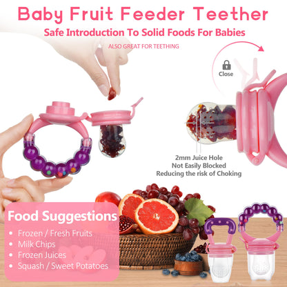 Food Feeder for Baby, Fruit Feeder Pacifier (3 Pcs) with 6 Different Sized Silicone Pacifiers 1 PCS Silicone Baby Food Dispensing Spoon 90ML with 1 PC Baby Spoons 1 PC Pacifier Clip Baby Feeding Set