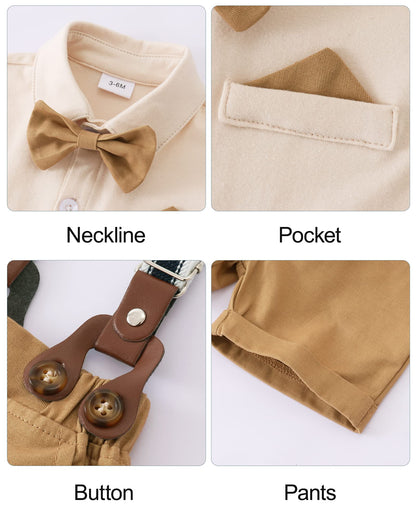 YUEMION Infant Baby Boy Clothes Gentleman Outfits Suits Summer Short Sleeve Bowtie Bodysuit Shirts + Suspender Shorts(0-24M)