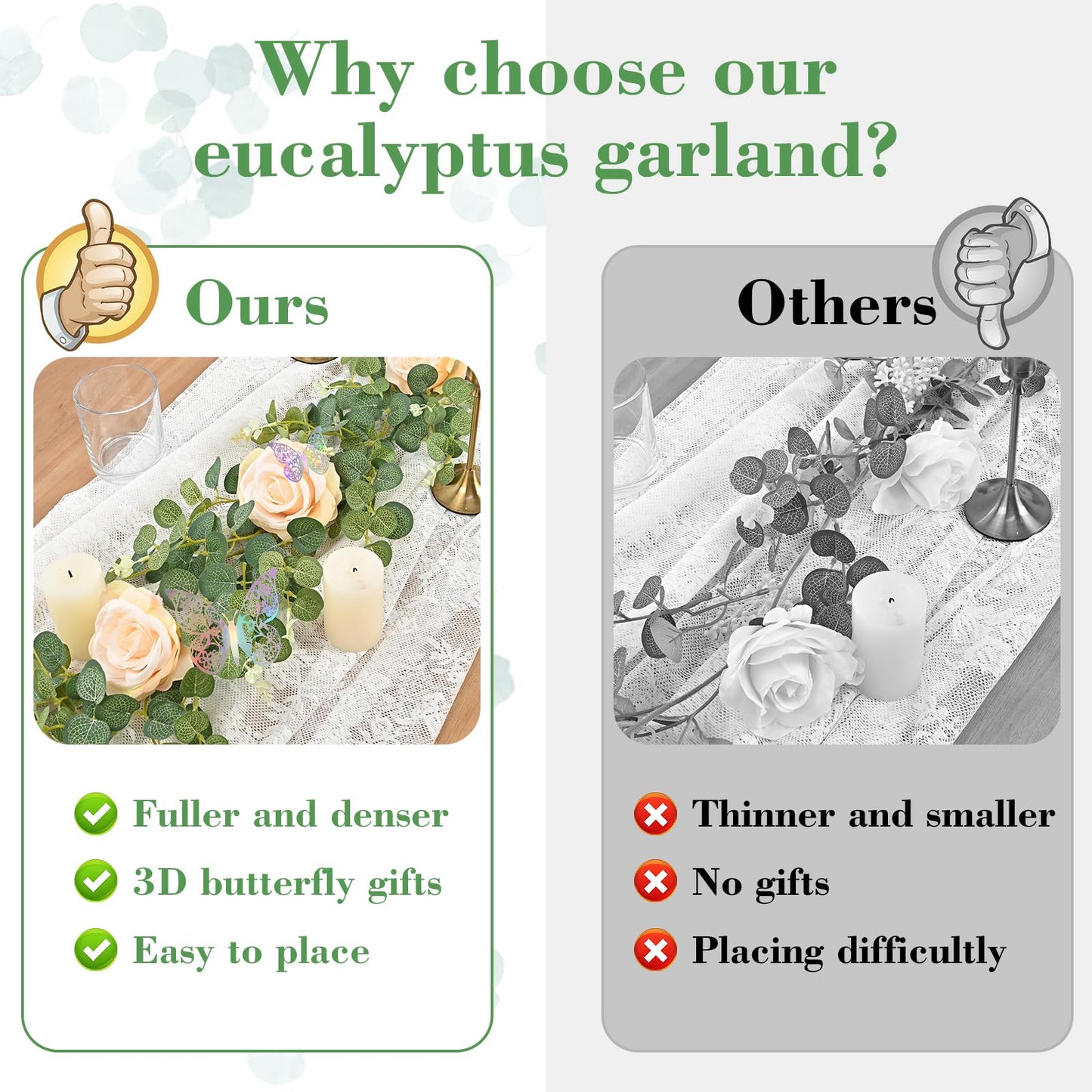 Yastouay 6.4 Ft Fuller Artificial Eucalyptus Garland with Champagne Flowers Fake Rose Vine for Table Centerpiece Wedding Baby Shower Party Room Backdrop Decor