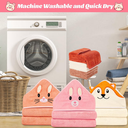 31x31 Inch Baby Hooded Towels, 12Pcs Bath Towels for Girls, Washcloth Set with Cute Design, Shower Towel Gift for Newborns, Infants and Toddlers