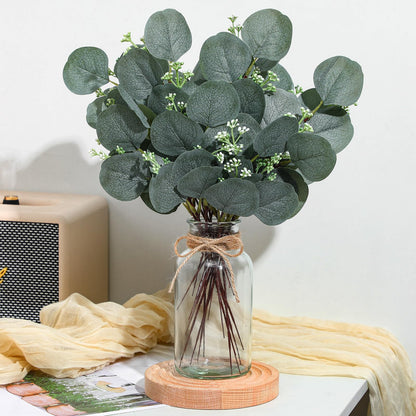 4 Pack Artificial Eucalyptus Stems in Glass Vase 15 Inch Fake Plants Eucalyptus Potted Fake Plant with Double-Sided Green Leaves for Desk,Farmhouse,Wedding,Home,Office Decor(Classical)