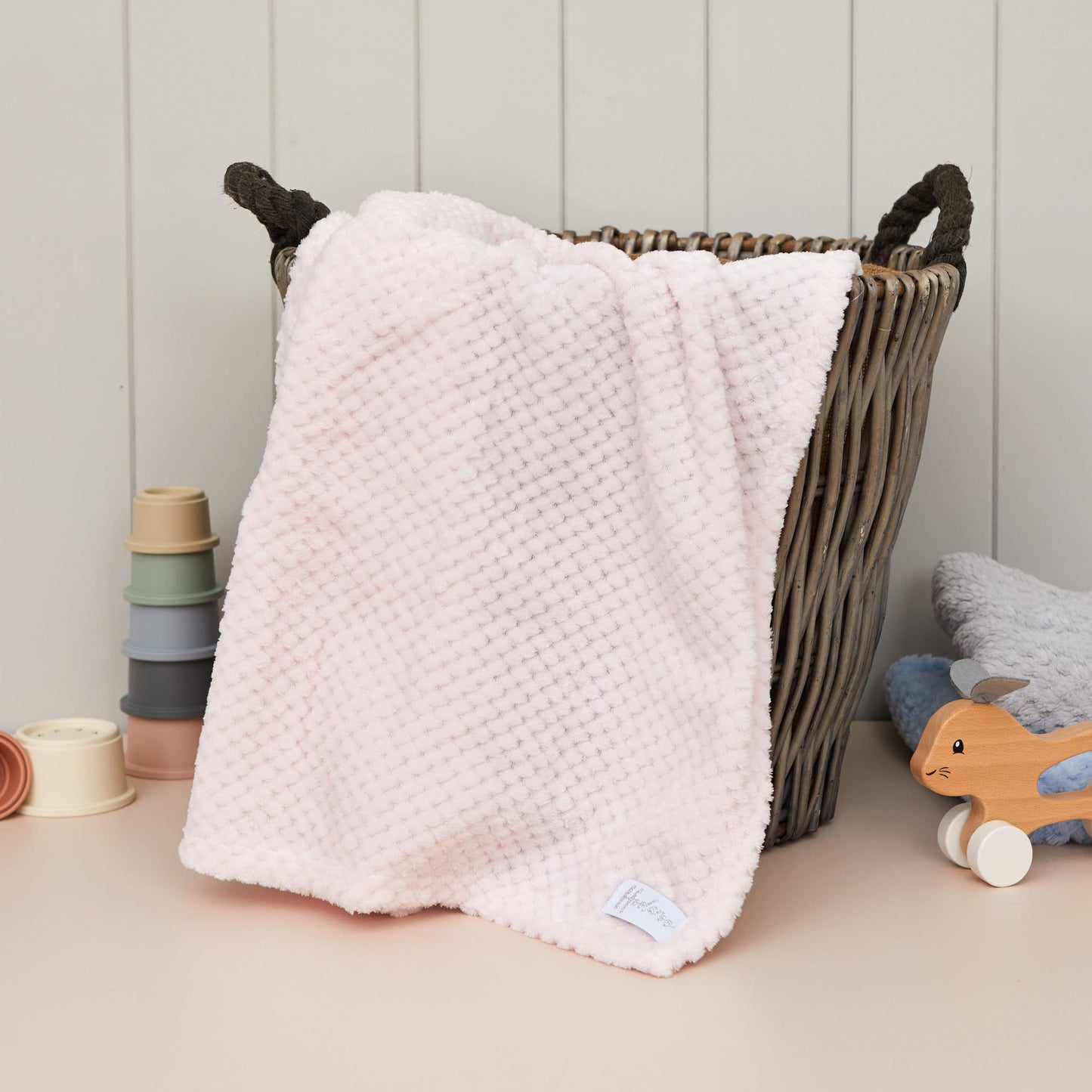 Baby Blue Bunny Security Blanket & Keepsake Box - Soft Fleece, Booties & Gift Basket - Unique Newborn Present
