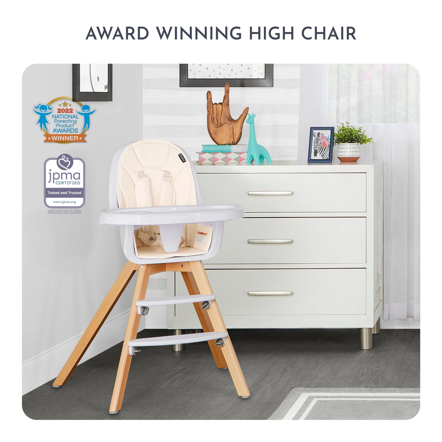 Evolur Zoodle 2 in 1 Convertible Baby High Chair in Light Gray