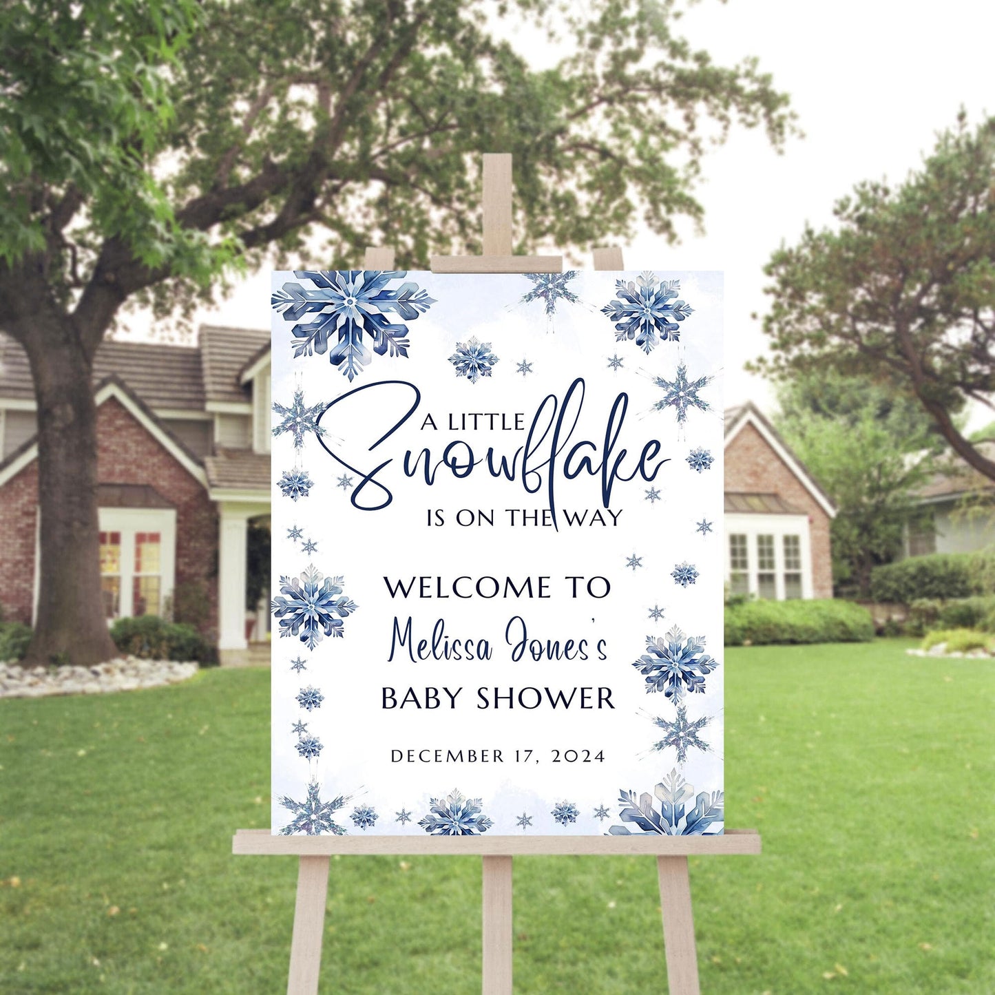 Personalized A Little Snowflake Is On The Way Welcome Sign, Pink, Girl, Winter Baby Shower Canvas