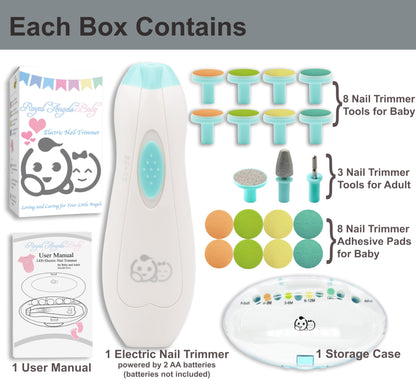 Baby Nail Trimmer 21 in 1, Usage Labeled Case & 13 Extra Replacement Tools, Royal Angels Baby Electric Nail File, Baby Nail Care, Nail Clipper Newborn Toddler Toes & Fingernails Nail Kit (Blue)