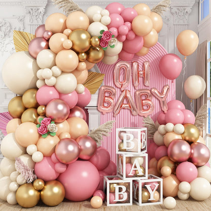 Sage Green Baby Shower Decorations,Boho Greency Neutral Balloon Arch with Oh Baby Balloon Banner Green Gold Balloons For Boy Girl Woodland Baby Shower Birthday Party Supplies