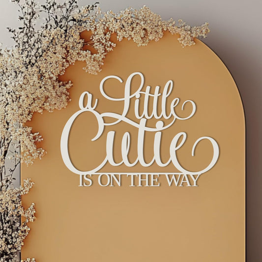 A Little Cutie is on the way Sign for Baby Shower backdrop wall decoration, Wooden cut out banner, Orange citrus theme photo booth centerpiece decor