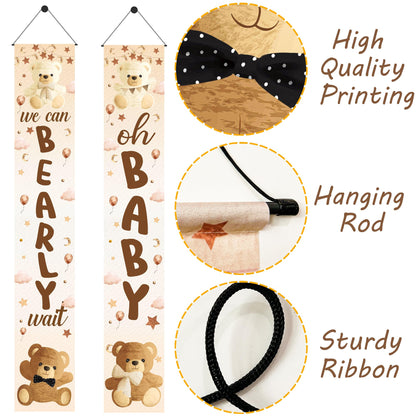 umoni Teddy Bear Banner, We Can Bearly Wait, Brown Glitter, Baby Shower Decorations, Gender Reveal Party Supplies, 19.0x70.0 inches