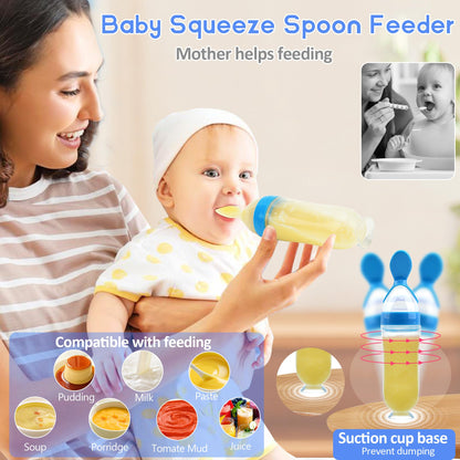 Food Feeder for Baby, Fruit Feeder Pacifier (3 Pcs) with 6 Different Sized Silicone Pacifiers 1 PCS Silicone Baby Food Dispensing Spoon 90ML with 1 PC Baby Spoons 1 PC Pacifier Clip Baby Feeding Set