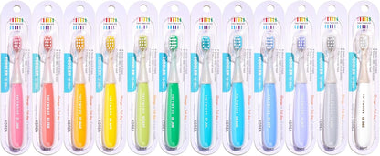 The Twelve Step2 Toddler Toothbrush Pastel – (Monthly Replacement Reminder), (Korean BBC Bristles), (12 Fun Rainbow Colors), Soft Tooth Brush for Ages 1-3, 12-Pack