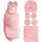 Newborn Receiving Blanket with Bow Hat Mittens Wooden Card Set Wheat-Pattern Newborns Toddler Baby Boy Girl Nursery Swaddle Wrap