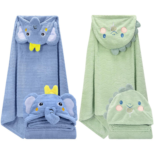 2 Pack Hooded Baby Towels-26 X55 Ultra Soft Baby Bath Towels,Newborn Baby Essentials,Premium Absorbentand Hypoallergenic Towels for Toddler Baby Boy and Girl 0-6 Years(Elephant+Rabbit)