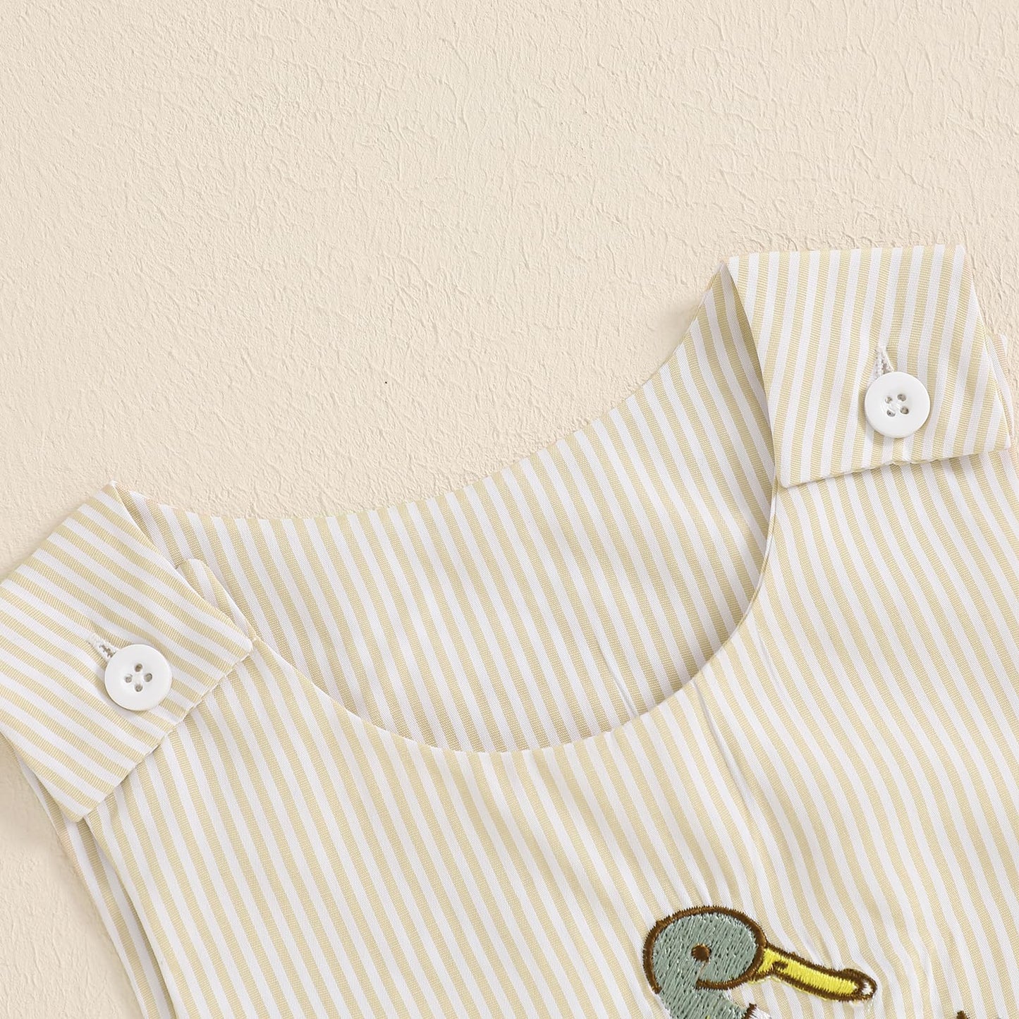 Baby Boy Summer Clothes Sleeveless Embroidery Dinosaur Striped Retro Romper Jumpsuit Smocked Shortall