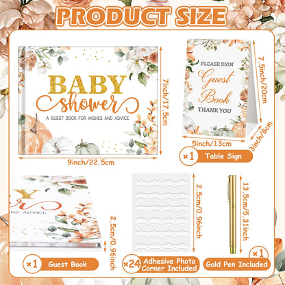 27 Pcs Butterfly Floral Baby Shower Guest Book Set Baby Shower Sign in Guest Floral Book Place Table Cards with Gold Pen Adhesive Photo Corner for Birthday Party