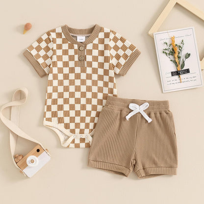 Newborn Baby Boy Girl Clothes 3 6 9 12 18 Months Ribbed Knit Short Sleeve Romper Shorts Set Infant Summer Outfits