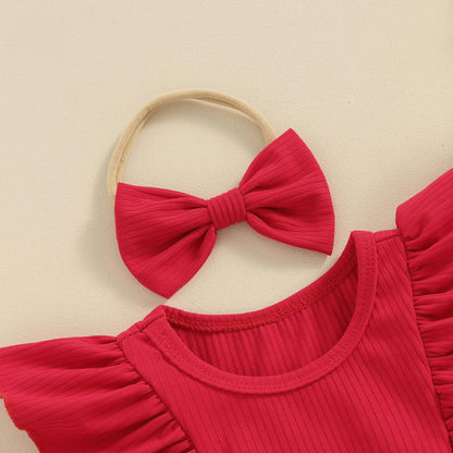 Baby Girls Daisy Romper Bowknot Bodysuit+Headband Short Sleeve Playsuits Floral Jumpsuit Infant Summer Clothes