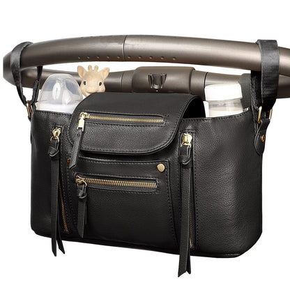 miss fong Stroller Organizer with Insulated Cup Holder Stroller Caddy Stroller Accessory BagStroller Diaper Bag Stroller Storage Stroller Bag with Adjustable Strap to Fit All Strollers (Black)