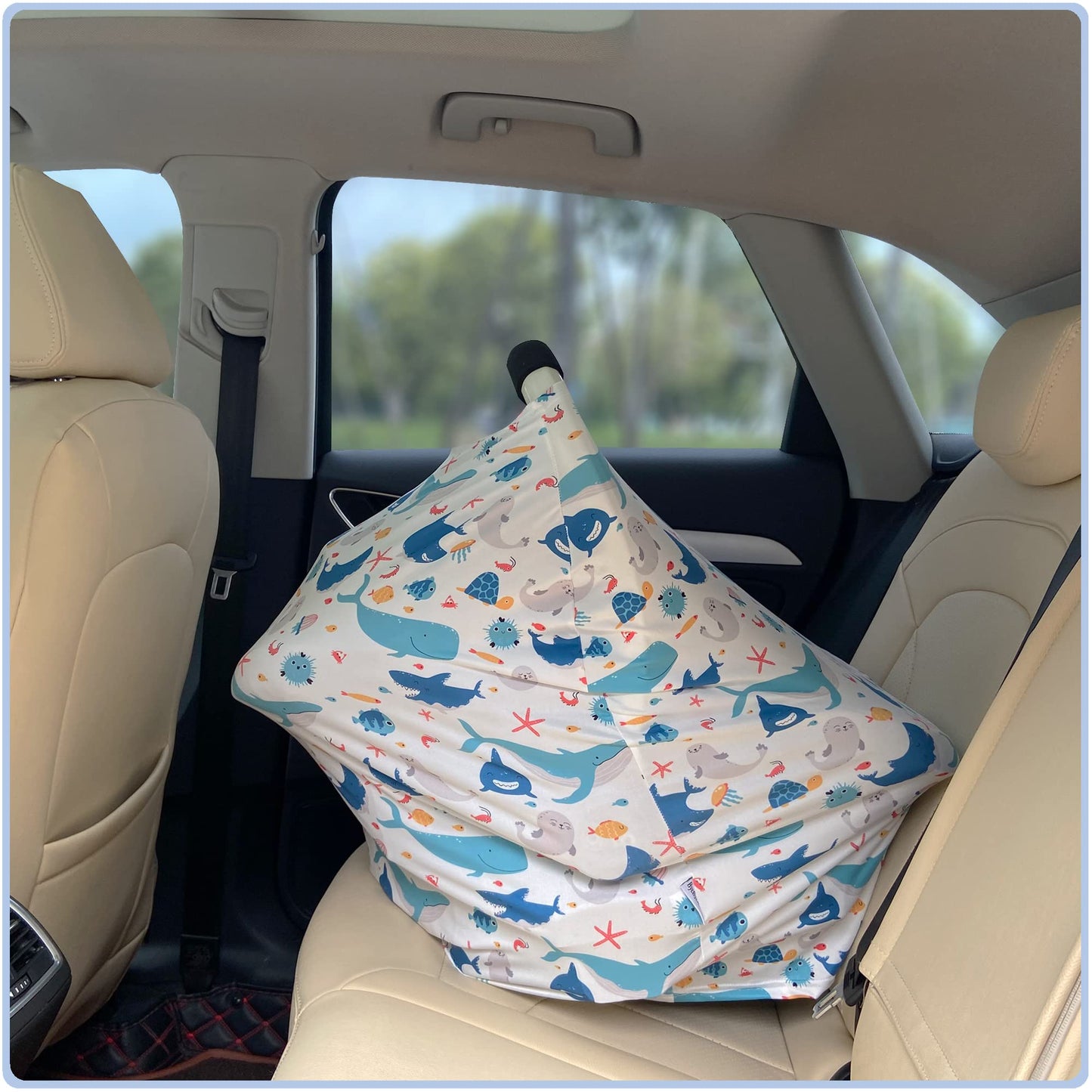 Car Seat Covers Canopy Cover - Multi-use Cover Carseat Canopy, Breathable Breastfeeding Cover, Car Seat Covers for Bbies, Boys & Girls Shower Gifts (Dark Blue Dinosaur)