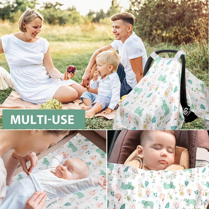 Muslin Baby Car Seat Cover, Breathable Infant Car Seat Cover Lightweight Carseat Canopy Covers for Babies, Universal Fit Stroller Cover for Summer Spring/Hot Days/Warm Weather