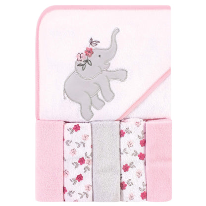 Hudson Baby Unisex Baby Hooded Towel and Five Washcloths, Modern Giraffe, One Size