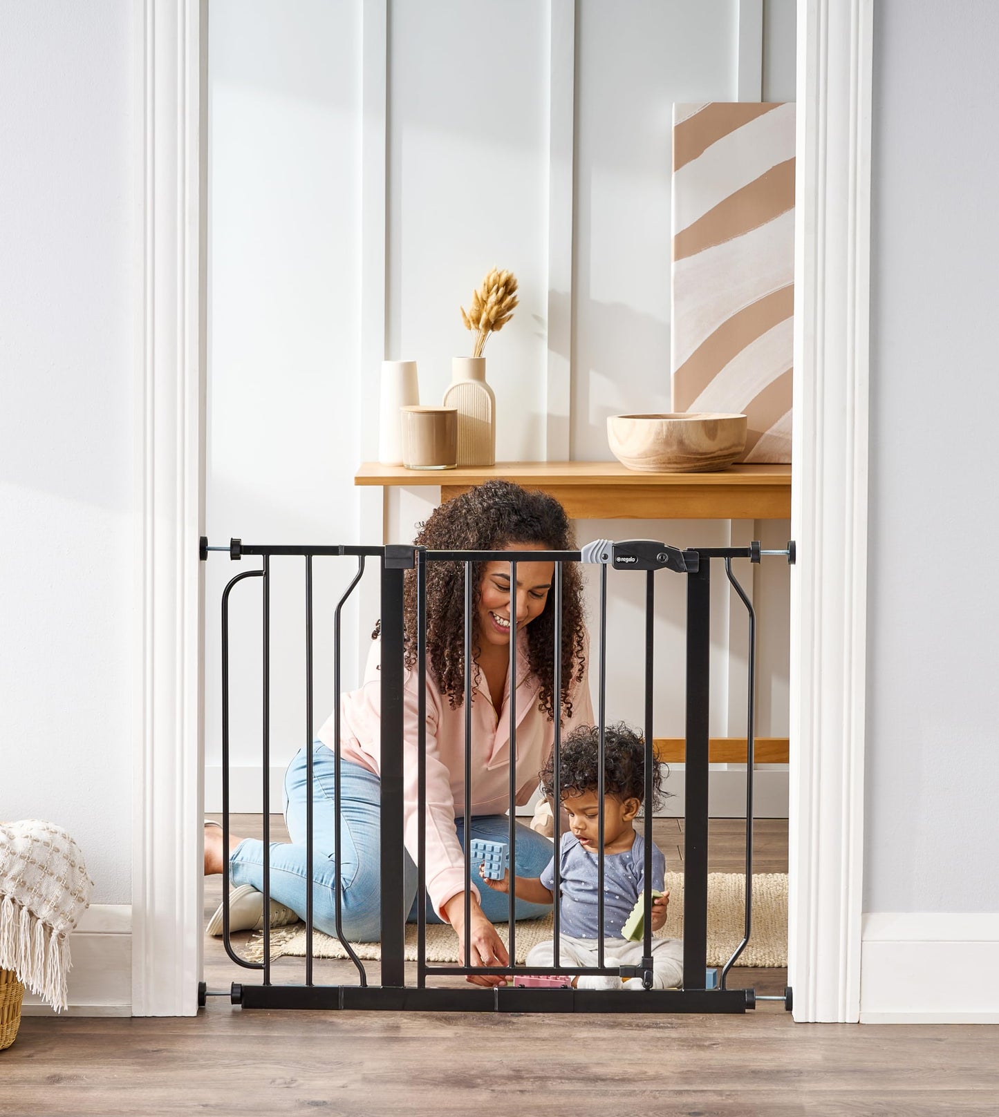 Regalo Easy Step 38.5-Inch Wide Walk Thru Baby Gate, Includes 6-Inch Extension Kit, Pressure Mount Kit, Wall Cups