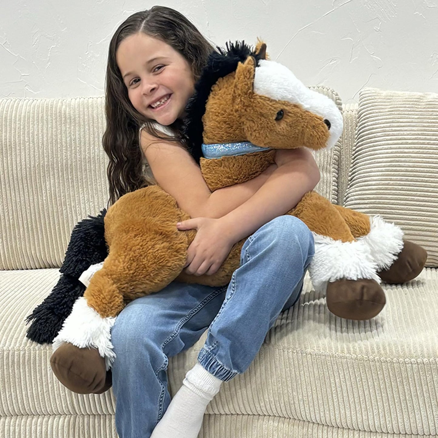 Tezituor 47 Inch Giant Horse Stuffed Animal, 4ft Realistic Chocolate Stuffed Horse Plush Toy, Hugging Soft Horse Pony Plush Pillow for Boys Girls,