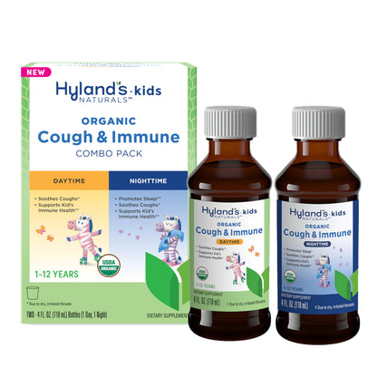 Hyland's Kids Nighttime Organic Cough Syrup and Immune Support with Agave, Elderberry and Pomegranate, Soothes Cough, and Supports Immunity, 4 Fl. Oz.