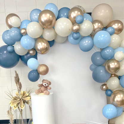 Dusty Blue Balloon Set, 60Pcs 12 Inch Slate Baby Blue White Sand Latex Balloon with Metallic Confetti Champagne Gold Helium Balloons for Birthday Party Baby Bridal Shower Boho Decortaions Supplies