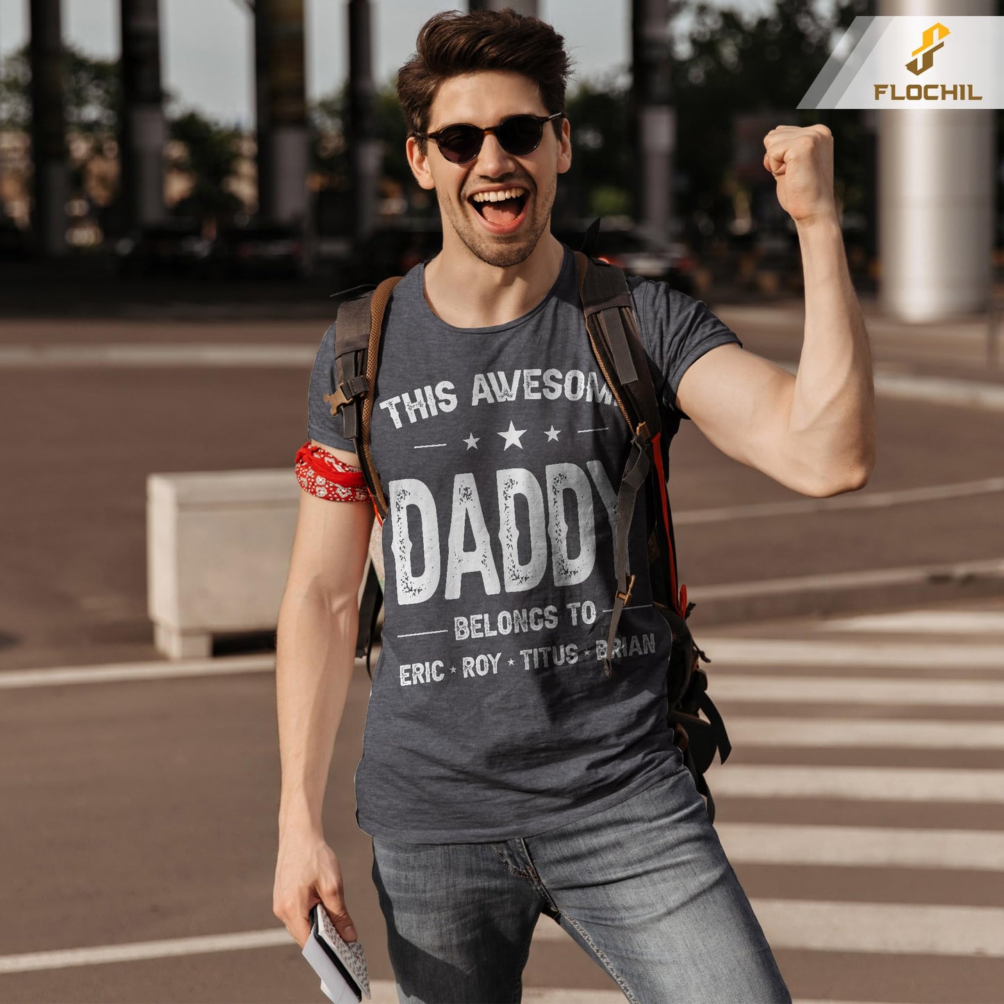 FLOCHIL Personalized Dad Shirt for Men, Custom Dad Shirt with Kids Names, Customized Fathers Day T Shirt, Gifts for Dad