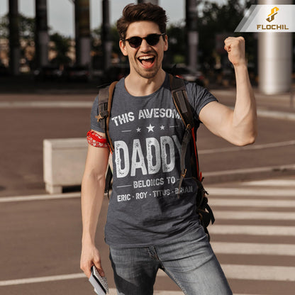 FLOCHIL Personalized Dad Shirt for Men, Custom Dad Shirt with Kids Names, Customized Fathers Day T Shirt, Gifts for Dad